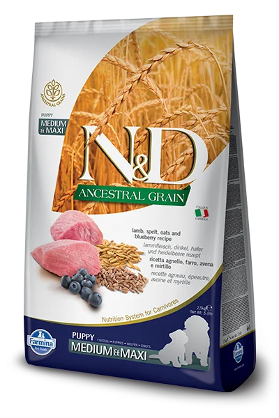 - Dog food for pregnancy and lactationFarmina N&D Natural & Delicious Ancestral Grain Medium & Maxi Puppy Lamb & Blueberry Dry Dog Food